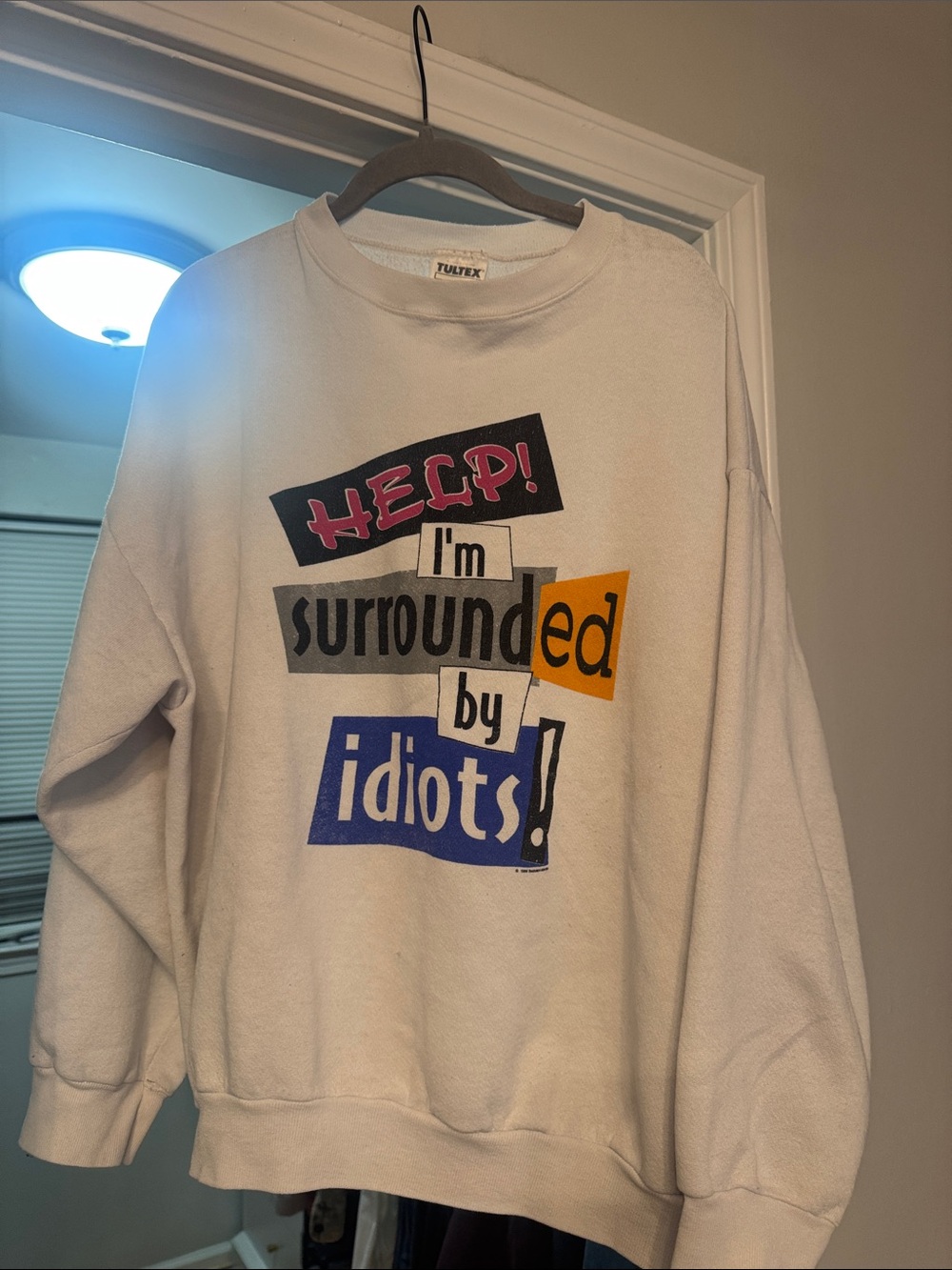Vintage 1996 Tultex White Crewneck Sweatshirt with Multicolor Graphic Text